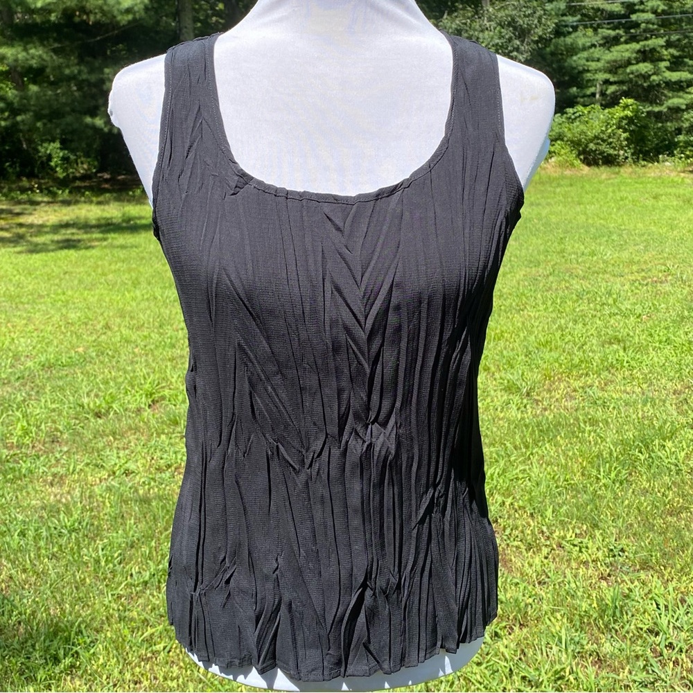 BABETTE TOP TANK BLACK SCOOP NECK MICRO PLEAT CRINKLE USA SIZE XS
